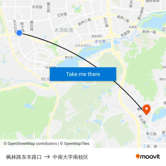 枫林路东丰路口 to 中南大学南校区 map