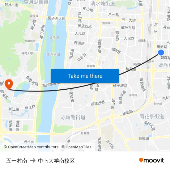 五一村南 to 中南大学南校区 map