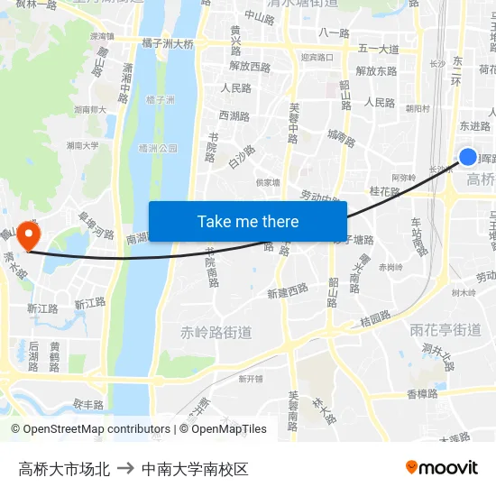 高桥大市场北 to 中南大学南校区 map