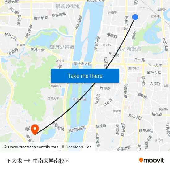 下大垅 to 中南大学南校区 map