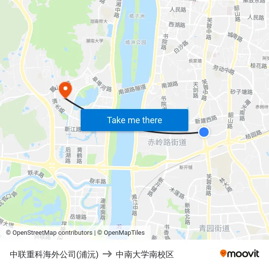 中联重科海外公司(浦沅) to 中南大学南校区 map