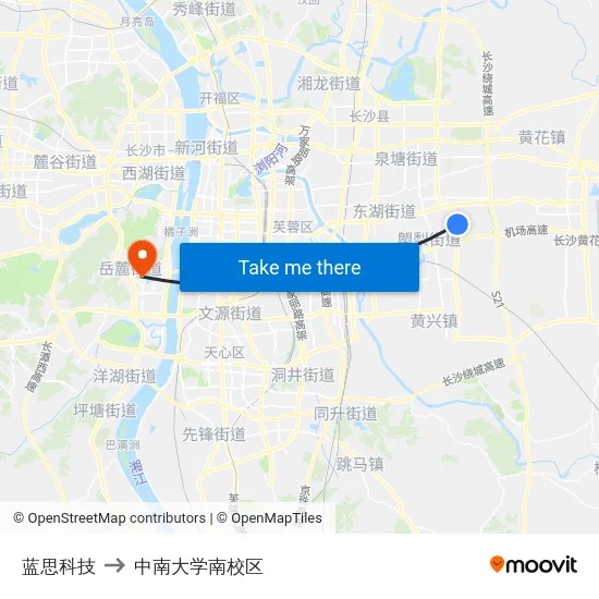 蓝思科技 to 中南大学南校区 map