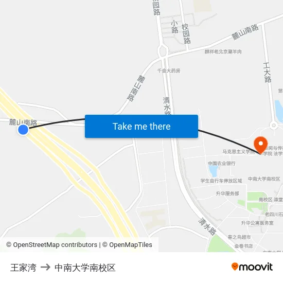 王家湾 to 中南大学南校区 map