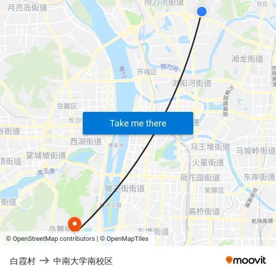 白霞村 to 中南大学南校区 map