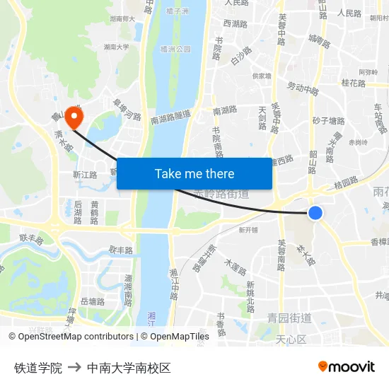 铁道学院 to 中南大学南校区 map