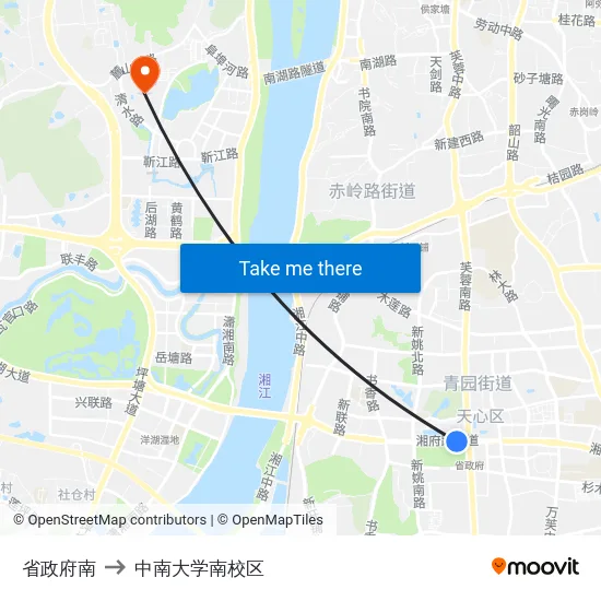 省政府南 to 中南大学南校区 map