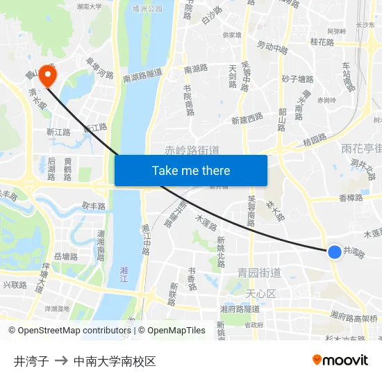 井湾子 to 中南大学南校区 map