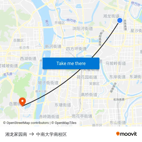 湘龙家园南 to 中南大学南校区 map