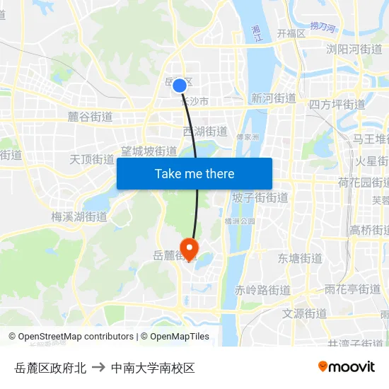 岳麓区政府北 to 中南大学南校区 map