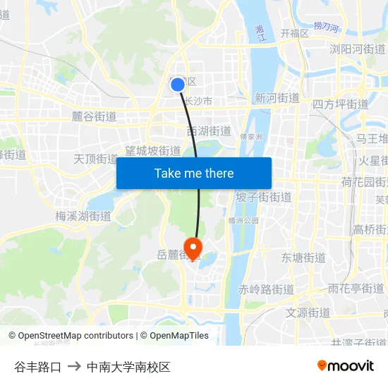 谷丰路口 to 中南大学南校区 map