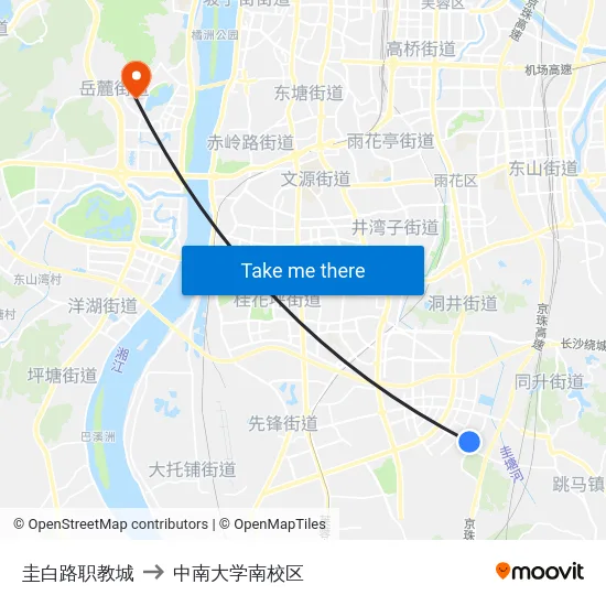 圭白路职教城 to 中南大学南校区 map