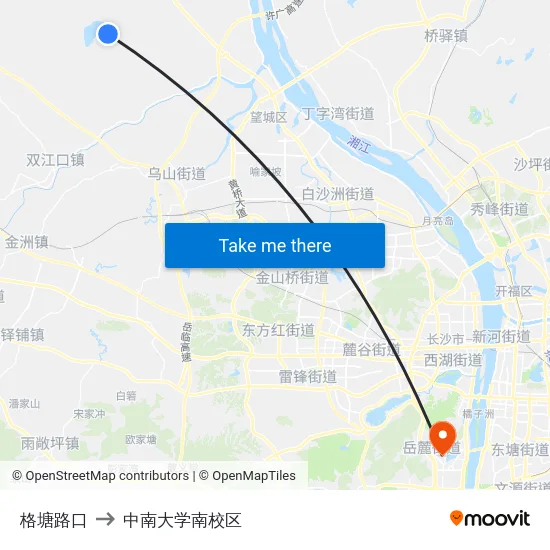 格塘路口 to 中南大学南校区 map