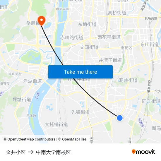 金井小区 to 中南大学南校区 map