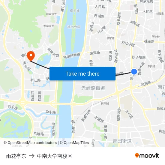 雨花亭东 to 中南大学南校区 map
