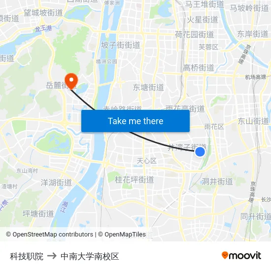 科技职院 to 中南大学南校区 map