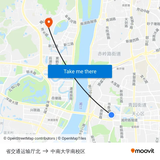 省交通运输厅北 to 中南大学南校区 map