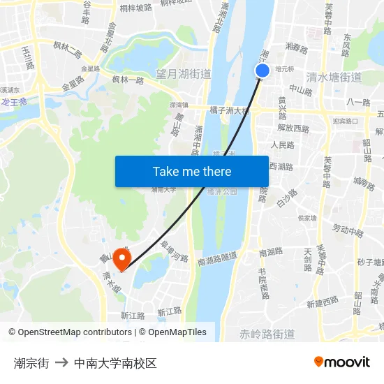 潮宗街 to 中南大学南校区 map