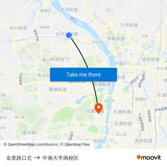 金星路口北 to 中南大学南校区 map
