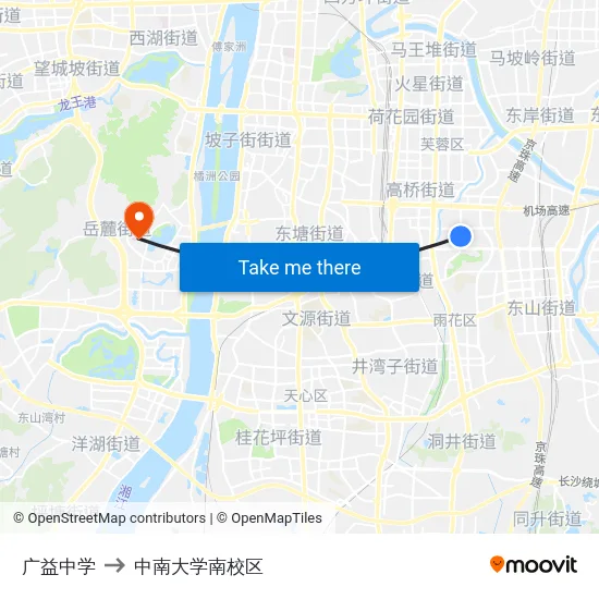 广益中学 to 中南大学南校区 map
