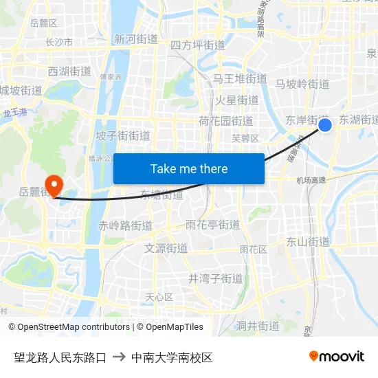 望龙路人民东路口 to 中南大学南校区 map