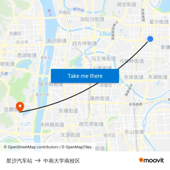 星沙汽车站 to 中南大学南校区 map
