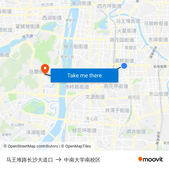 马王堆路长沙大道口 to 中南大学南校区 map