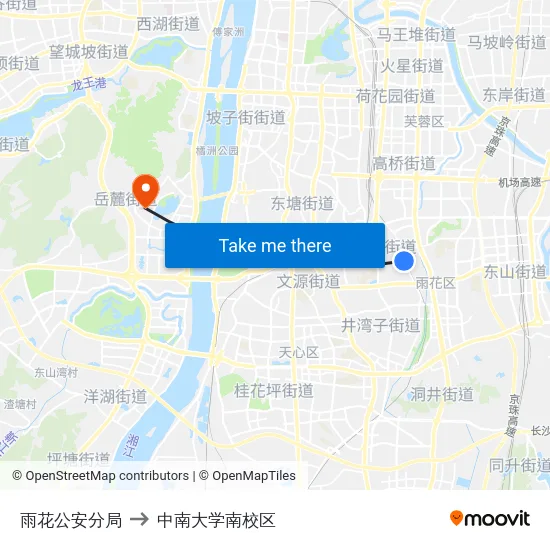 雨花公安分局 to 中南大学南校区 map