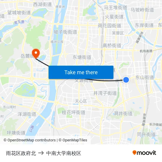 雨花区政府北 to 中南大学南校区 map