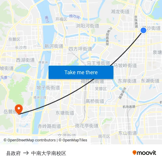 县政府 to 中南大学南校区 map