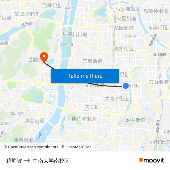 藕塘坡 to 中南大学南校区 map