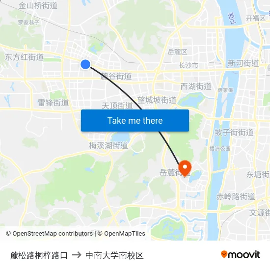 麓松路桐梓路口 to 中南大学南校区 map
