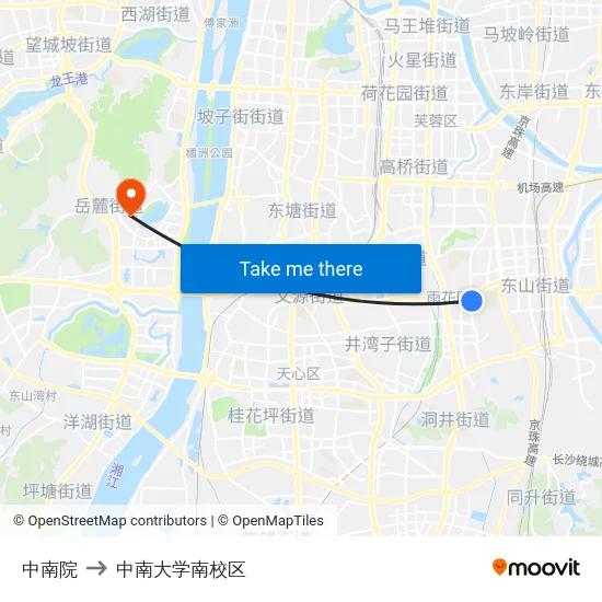 中南院 to 中南大学南校区 map