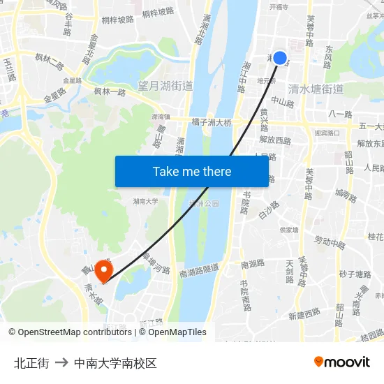 北正街 to 中南大学南校区 map