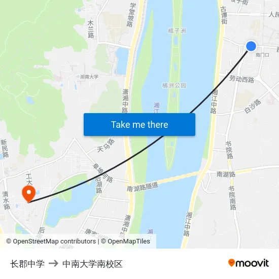 长郡中学 to 中南大学南校区 map