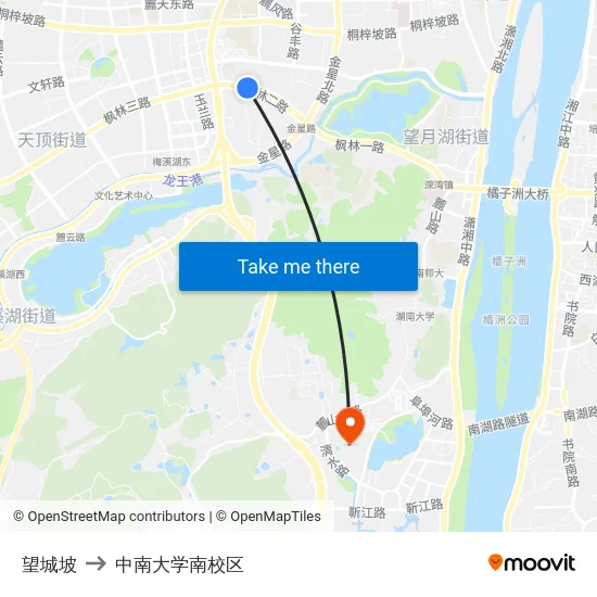 望城坡 to 中南大学南校区 map