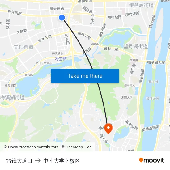 雷锋大道口 to 中南大学南校区 map