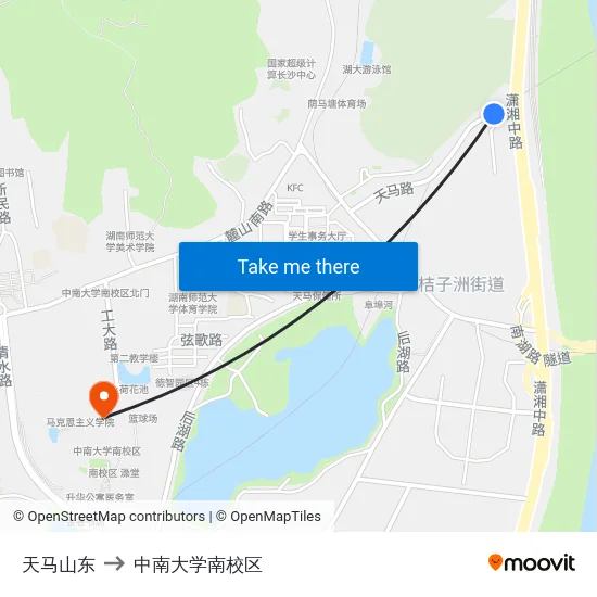 天马山东 to 中南大学南校区 map
