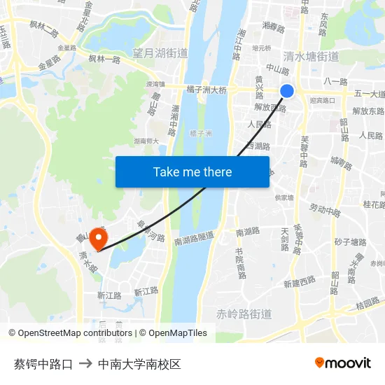 蔡锷中路口 to 中南大学南校区 map
