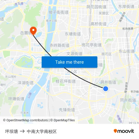 坪坝塘 to 中南大学南校区 map