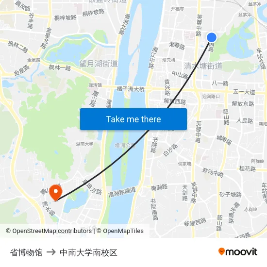 省博物馆 to 中南大学南校区 map