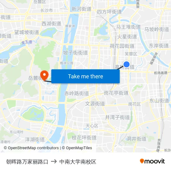朝晖路万家丽路口 to 中南大学南校区 map