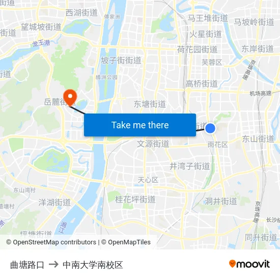 曲塘路口 to 中南大学南校区 map