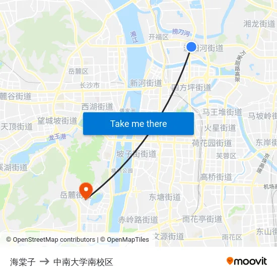 海棠子 to 中南大学南校区 map