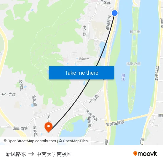 新民路东 to 中南大学南校区 map