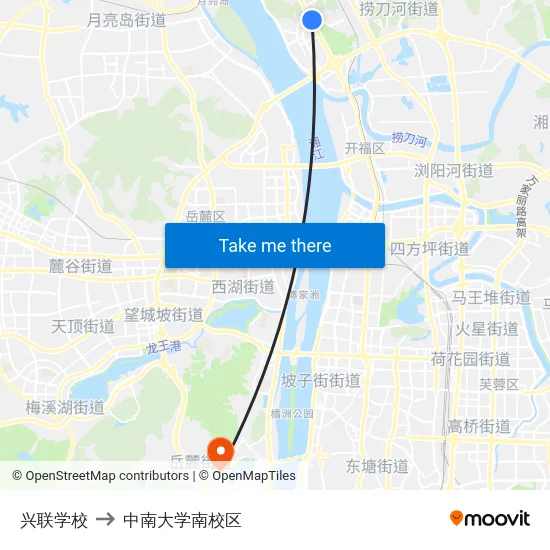 兴联学校 to 中南大学南校区 map