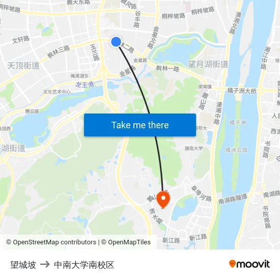 望城坡 to 中南大学南校区 map