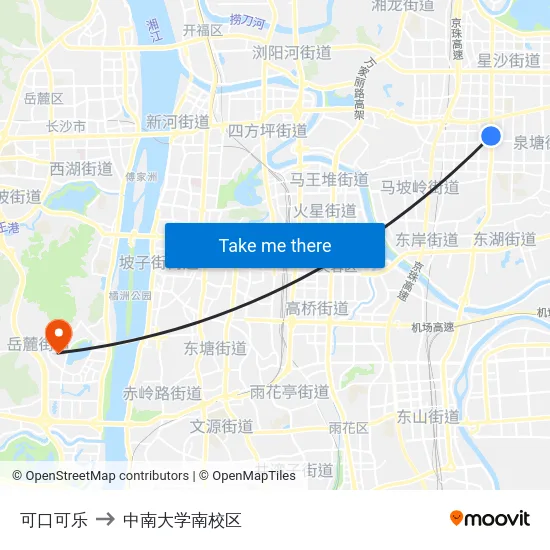 可口可乐 to 中南大学南校区 map
