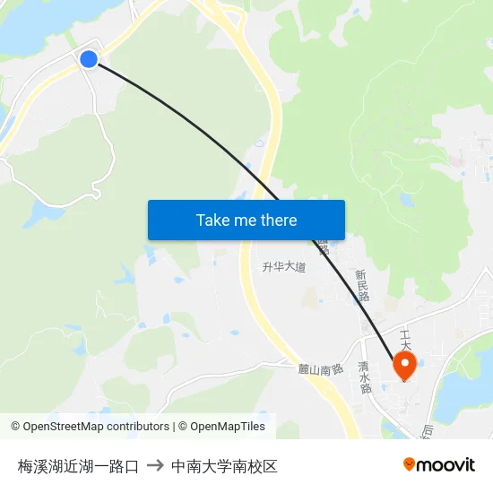 梅溪湖近湖一路口 to 中南大学南校区 map
