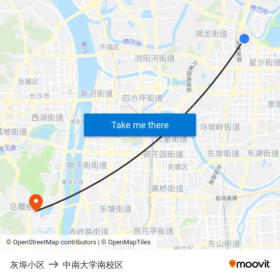 灰埠小区 to 中南大学南校区 map
