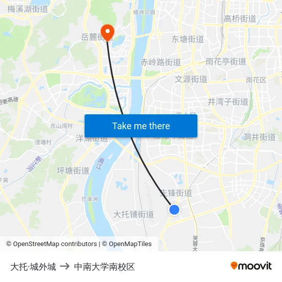 大托·城外城 to 中南大学南校区 map